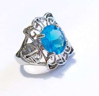 Eye Catching Cr. Blue Topaz in 925 Sterling Silver Imported Ring (Size 7/8/9)